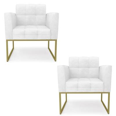Poltrona Base Industrial Dourado Kit 2 Ana Sintético Pu Branco - Ibiza