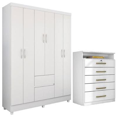 Kit Guarda Roupa Solteiro 6 Portas Flash Ii Cômoda Triunfo - Branco
