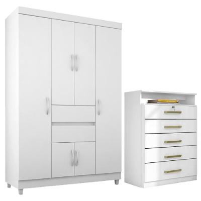 Kit Guarda Roupa Solteiro 6 Portas Ecom Ii Cômoda Triunfo - Branco