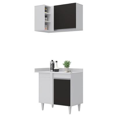 Balcão 1 Porta Denver E Armário Aéreo Austin De Canto Branco-preto - Lumil