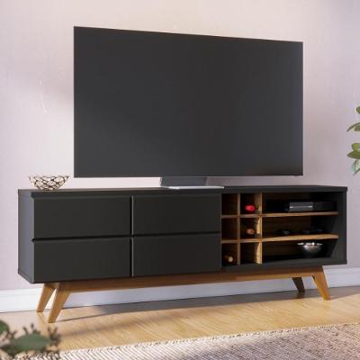 Rack Bancada 2 Portas Chanfradas Noronha - Preto Fosco-noce Milano Preto Fosco-noce Milano