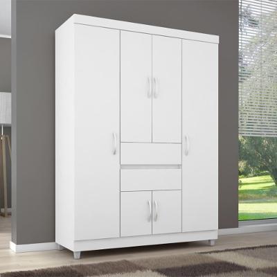 Guarda Roupa Solteiro 6 Portas E 2 Gavetas Ecom Ii - Branco Rosa Flex