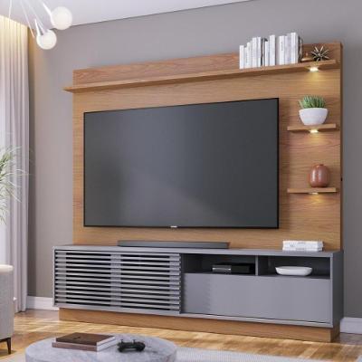 Home Theater 1 Porta Ripada Deslizante Tv 70 Polegadas Campeche - Freijó Cinza