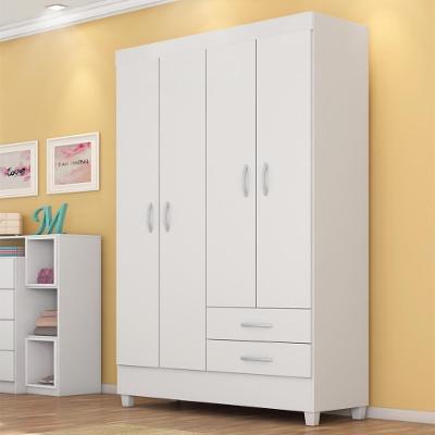 Guarda Roupa Solteiro 4 Portas E 2 Gavetas Toledo - Branco Rosa