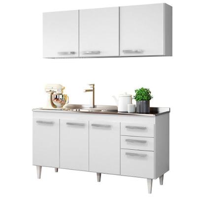 Armário Aéreo Parma E Balcão Gabinete Com Pia Inox 150cm Lisboa - Lumil Móveis Branco