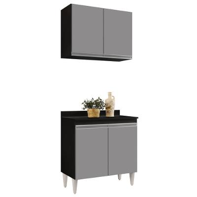 Armário Aéreo Califórnia E Balcão Hawai Com Tampo 80cm Preto-cinza - Lumil