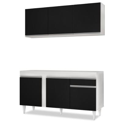 Armário Aéreo Argélia E Balcão Para Pia 150cm Dakota Branco-preto - Lumil Móveis