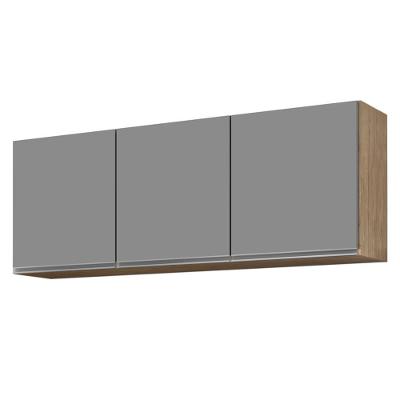 Armário Aéreo De Cozinha 150cm 3 Portas Argélia Castanho-cinza - Lumil Móveis