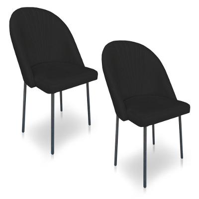 Kit 2 Cadeiras Poltrona De Jantar Ariel Suede Preto Pés De Ferro Preto - Pallazio