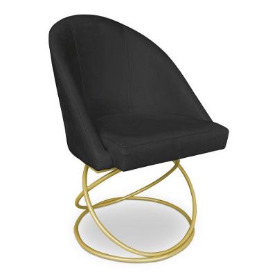 Cadeira Poltrona De Jantar Bela Veludo Preto Base Metálica Luxo Dourado - Pallazio