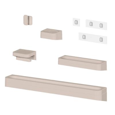 Kit Banheiro 5 Peças Saboneteira + Porta Papel Higiênico + Porta Shampoo + Toalheiro + Gancho + Adesivos Bege Ou