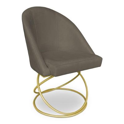 Cadeira Poltrona De Jantar Bela Suede Marrom Rato Base Metálica Luxo Dourado - Pallazio