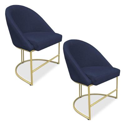 Kit 02 Cadeiras Poltrona De Jantar Bela Veludo Azul Marinho Base Metálica Industrial Dourado - Pallazio