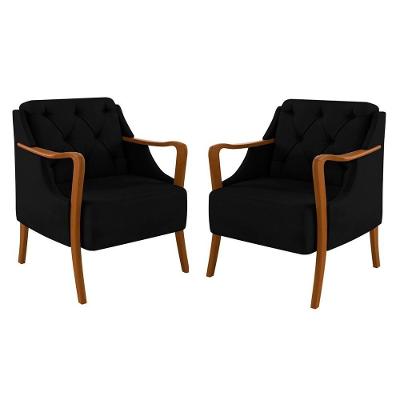 Kit 2 Poltronas Decorativas Para Sala De Estar Capitonê Lapa M22 Veludo Preto - Mpozenato