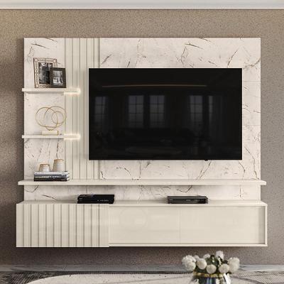 Painel Bancada Suspensa Com Led 3 Portas Atena - Calacata Off White