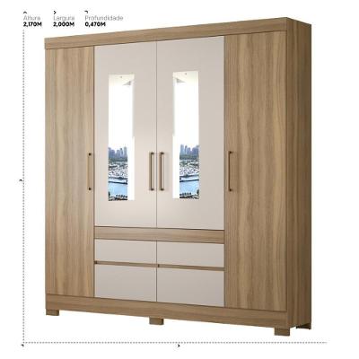 Guarda Roupa Casal 4 Portas Com Espelho E 4 Gavetas Florida - Amêndola Touch Off White