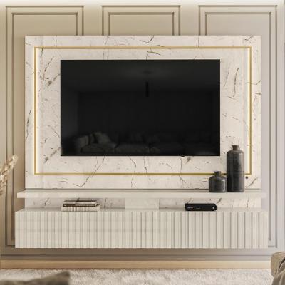 Painel Bancada Suspensa Com Led Tvs Até 75 Polegadas Gaia - Calacata Off White