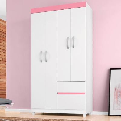 Guarda Roupa Solteiro 4 Portas E 2 Gavetas Almirante - Branco Rosa