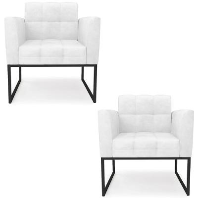 Poltrona Base Industrial Preto Kit 2 Ana Sintético Pu Branco - Ibiza