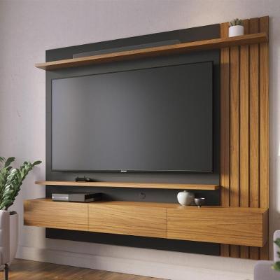 Painel Home Suspenso 3 Portas Tv's 70" Juriti - Noce Milano-preto Fosco