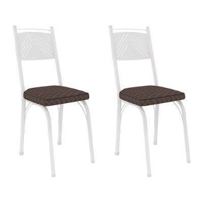 Kit 2 Cadeiras De Cozinha Virginia Estampado Tecelão Cacau Pés De Ferro Branco - Pallazio