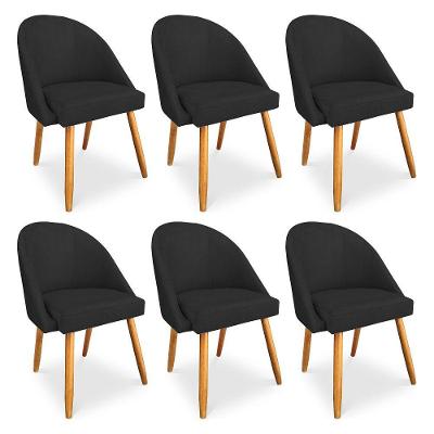 Kit 6 Cadeiras De Jantar Bela Veludo Preto Pés Palito Castanho - Pallazio