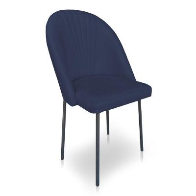 Cadeira Poltrona De Jantar Ariel Suede Azul Marinho Pés De Ferro Preto - Pallazio