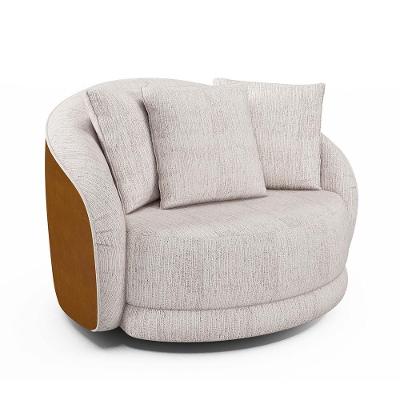 Poltrona Decorativa Giratória Para Sala 122cm Kaly M22 Sintético Caramelo/linho Bege - Mpozenato
