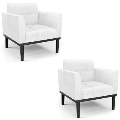 Poltrona Base Madeira Preto Kit 2 Ana Sintético Pu Branco - Ibiza