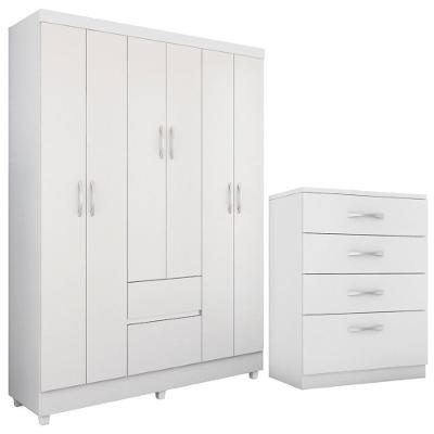 Kit Guarda Roupa Solteiro 6 Portas Flash Ii Cômoda Astral - Branco