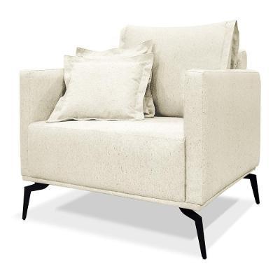 Poltrona Para Sala Pés De Metal Vecchia S06 Linho Natural - Mpozenato