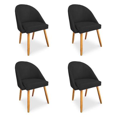 Kit 4 Cadeiras De Jantar Bela Veludo Preto Pés Palito Castanho - Pallazio