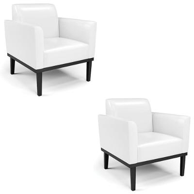 Poltrona Base Madeira Preto Kit 2 Maressa Sintético Pu Branco - Ibiza