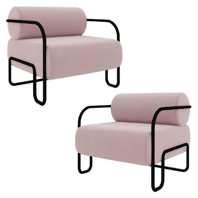 Poltrona Decorativa Para Sala Industrial Kit 2 Kira K04 Veludo Rosê - Mpozenato