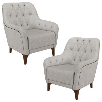 Kit 2 Poltronas Decorativas Para Sala Com Capitonê Pietà M22 Linho Cinza - Mpozenato