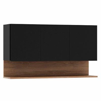 Armário De Cozinha Aéreo 118cm 3 Portas Duda Z34 Preto Freijó Mpozenato