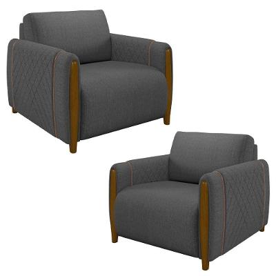 Kit 2 Poltronas Decorativas Para Sala De Estar 98cm Amaranto M22 Linho Cinza Escuro - Mpozenato