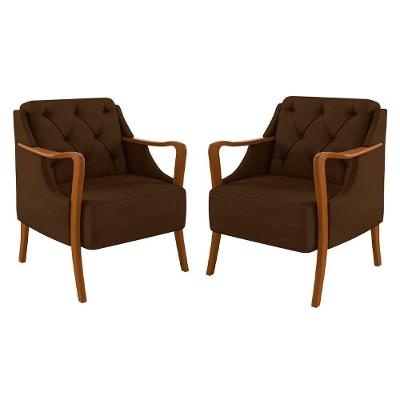 Kit 2 Poltronas Decorativas Para Sala De Estar Capitonê Lapa M22 Veludo Marrom - Mpozenato