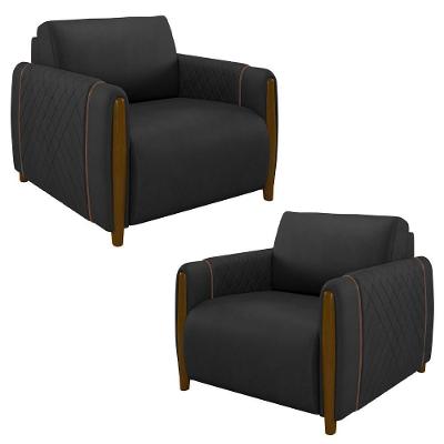 Kit 2 Poltronas Decorativas Para Sala De Estar 98cm Amaranto M22 Pu Preto - Mpozenato