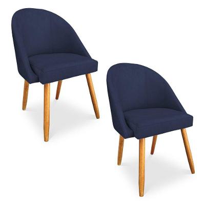 Kit 2 Cadeiras De Jantar Bela Veludo Azul Marinho Pés Palito Castanho - Pallazio
