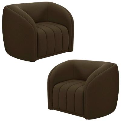 Kit 2 Poltronas Decorativa Para Sala 112cm Meris M22 Veludo Marrom - Mpozenato