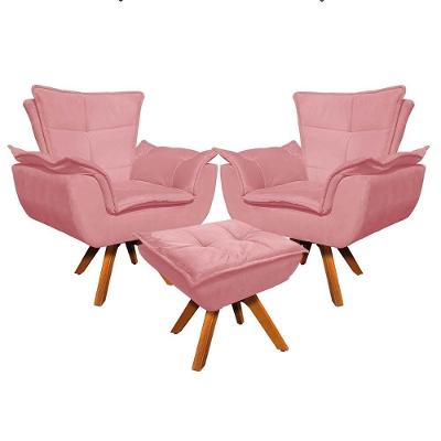 Kit 2 Poltronas Decorativas Base Giratória Giromad Com Puff Opla Suede Rose - Ibiza