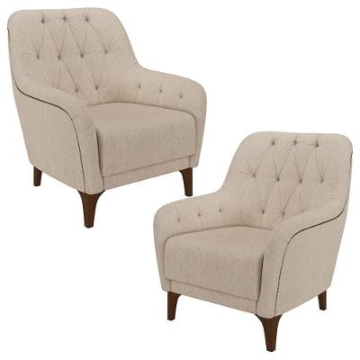 Kit 2 Poltronas Decorativas Para Sala Com Capitonê Pietà M22 Linho Cru - Mpozenato