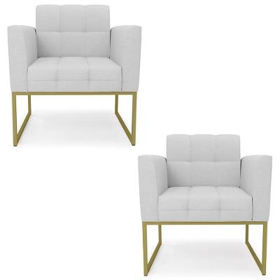 Poltrona Base Industrial Dourado Kit 2 Ana Linho Cinza - Ibiza