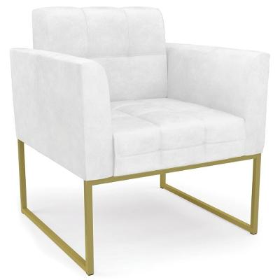 Poltrona Decorativa Base Industrial Dourado Ana Sintético Pu Branco - Ibiza