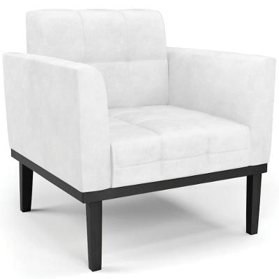 Poltrona Decorativa Base Madeira Preto Ana Sintético Pu Branco - Ibiza