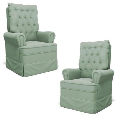 Kit 02 Poltronas De Amamentação E Descanso Com Balanço Laís G05 Veludo Verde - Mpozenato