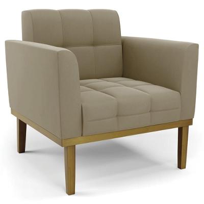Poltrona Decorativa Base Madeira Castanho Ana Suede Marrom Rt - Ibiza