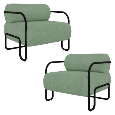 Poltrona Decorativa Para Sala Industrial Kit 2 Kira K04 Bouclê Oliva - Mpozenato