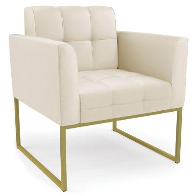 Poltrona Decorativa Base Industrial Dourado Ana Sintético Bege - Ibiza
